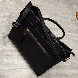 Call It Spring Black Leather Brief Tote with Gold Hardware